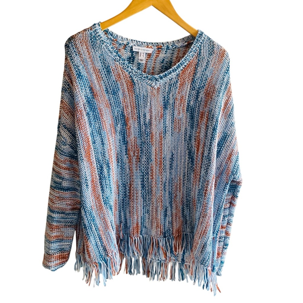 Denim & Co. Women's Top Sweater Sz XS Canyon Retreat Drop Shoulder Blue - Picture 2 of 7